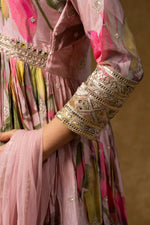 Load image into Gallery viewer, Pink Floral Anarkali Gown Set
