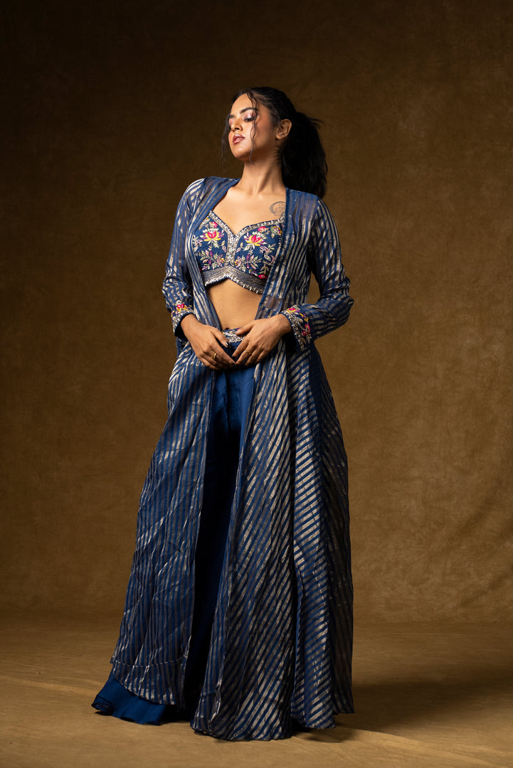 Navy Blue Indo-Western Palazzo Set