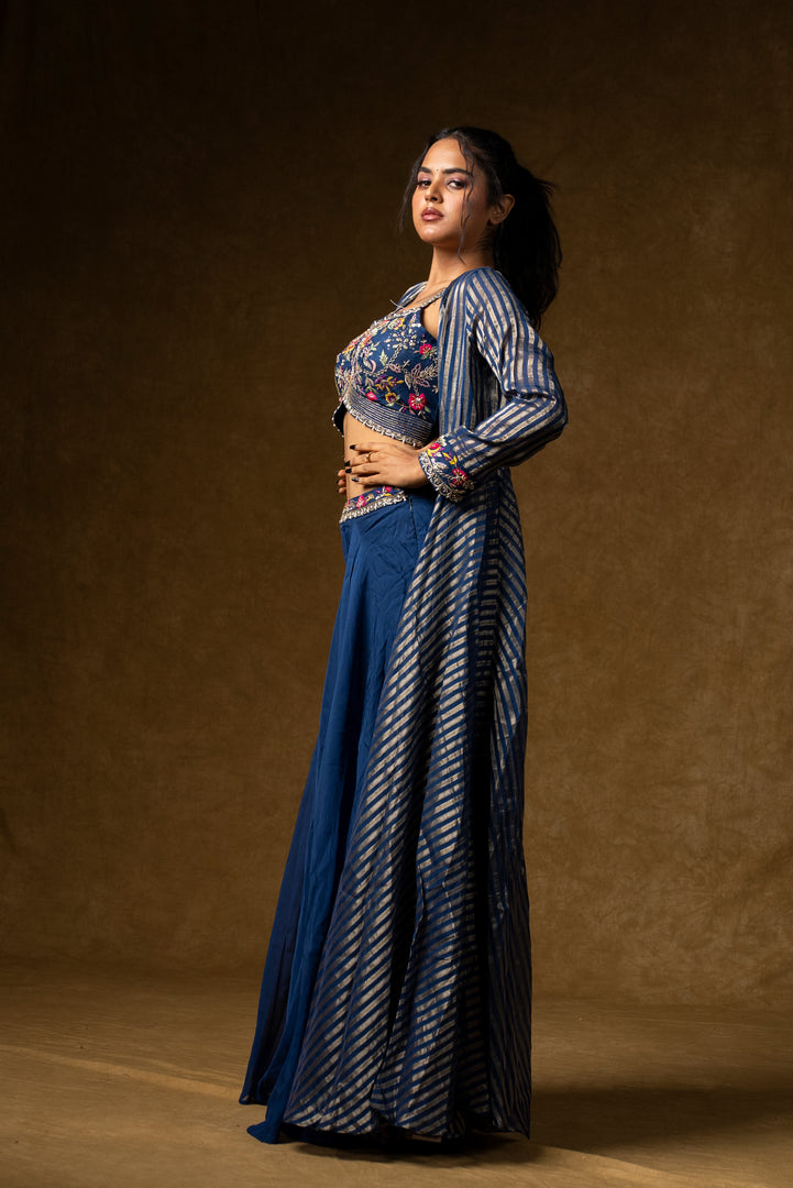 Navy Blue Indo-Western Palazzo Set