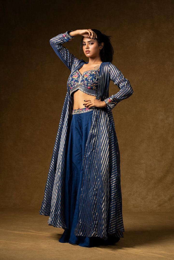 Navy Blue Indo-Western Palazzo Set