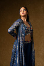 Load image into Gallery viewer, Navy Blue Indo-Western Palazzo Set
