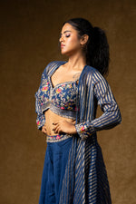 Load image into Gallery viewer, Navy Blue Indo-Western Palazzo Set
