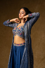 Load image into Gallery viewer, Navy Blue Indo-Western Palazzo Set
