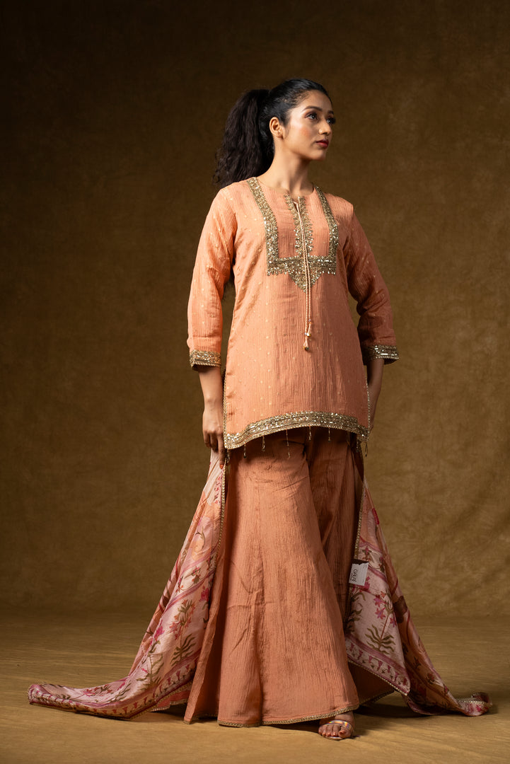 Peach Embroidered Sharara Set