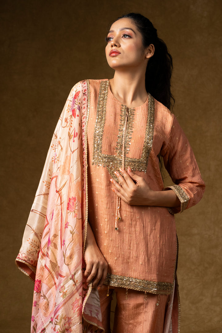 Peach Embroidered Sharara Set