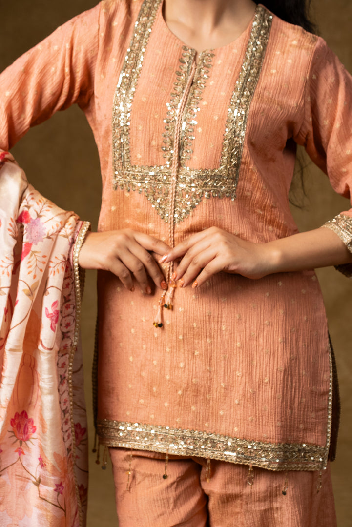 Peach Embroidered Sharara Set