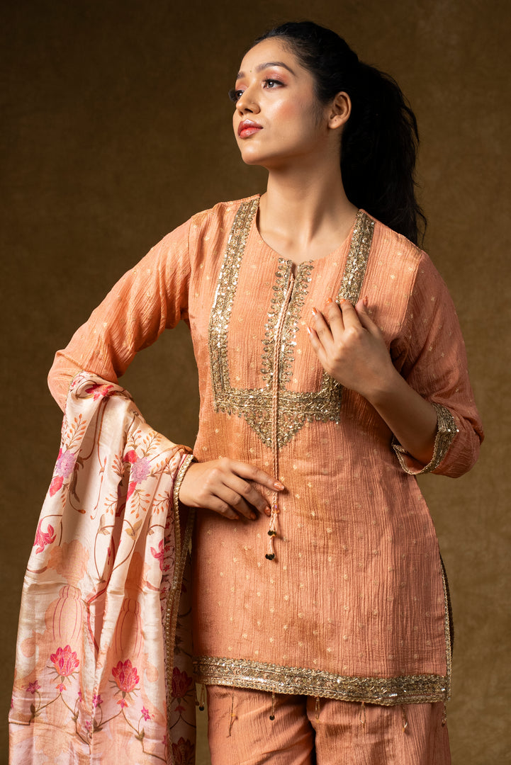 Peach Embroidered Sharara Set