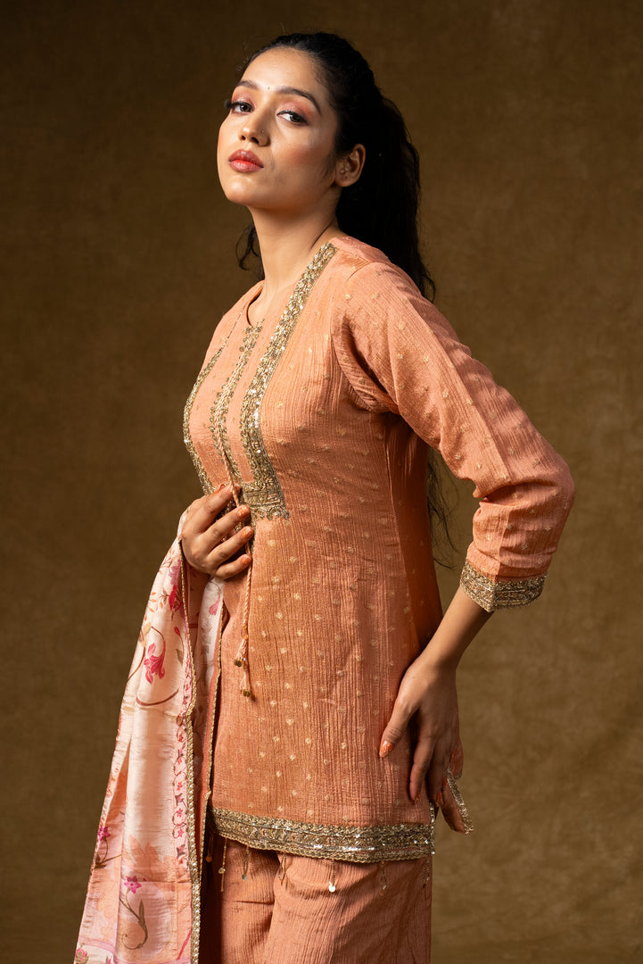 Peach Embroidered Sharara Set