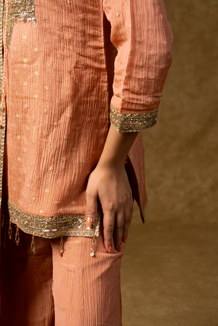 Peach Embroidered Sharara Set