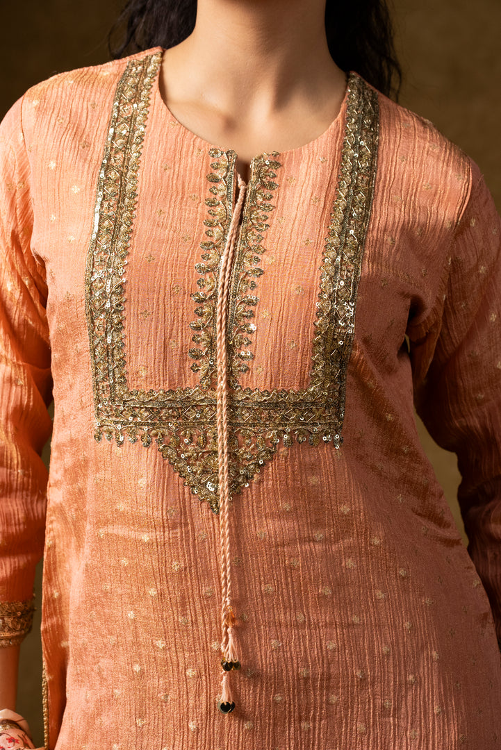 Peach Embroidered Sharara Set