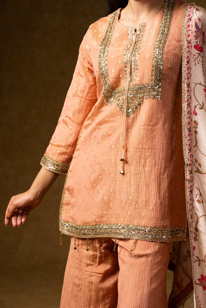 Peach Embroidered Sharara Set