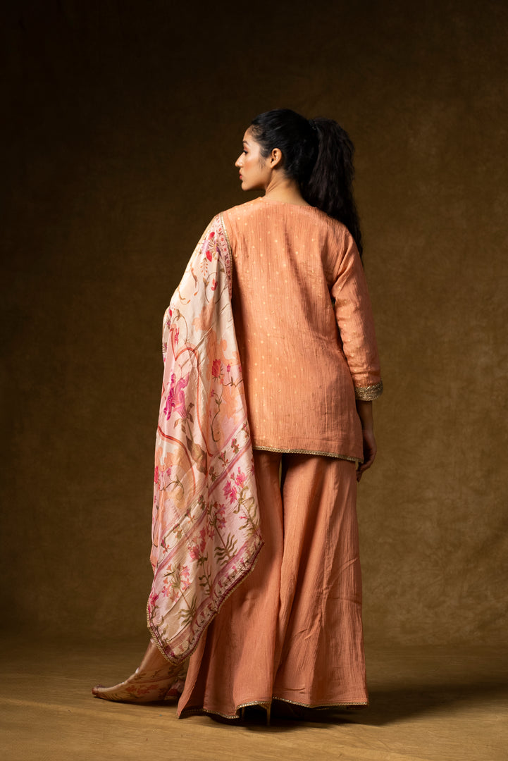 Peach Embroidered Sharara Set