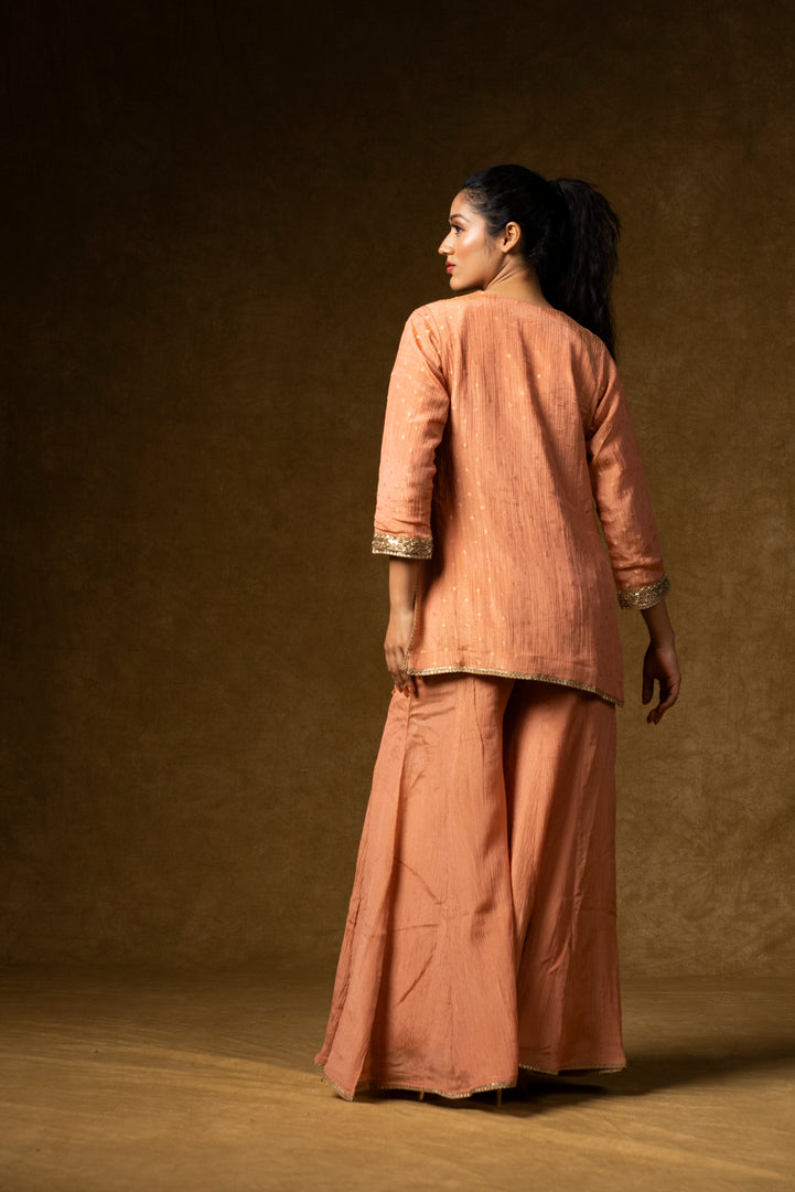 Peach Embroidered Sharara Set