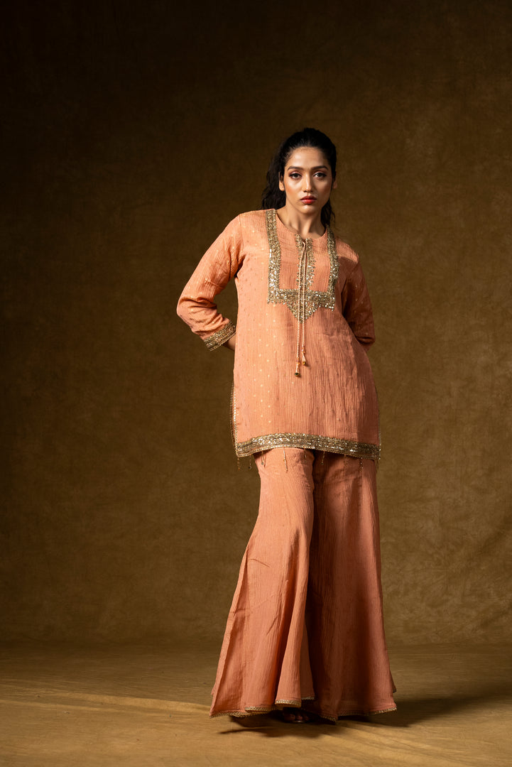 Peach Embroidered Sharara Set