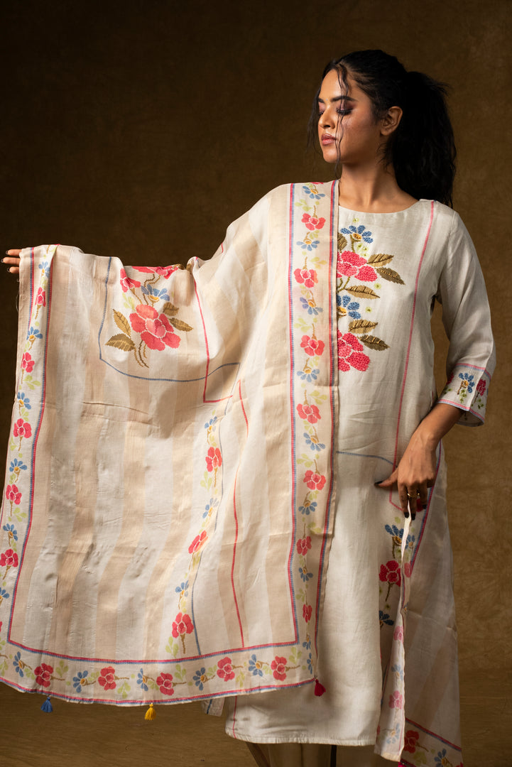 Ivory Floral Embroidered Suit Set