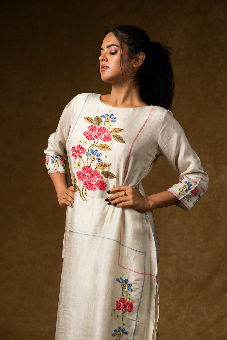 Ivory Floral Embroidered Suit Set