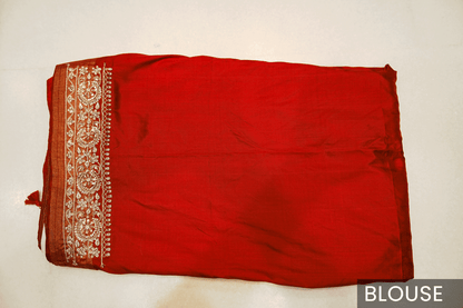 Red & Orange Pure Ikat Patola Saree with Zardozi and Aari Embroidery