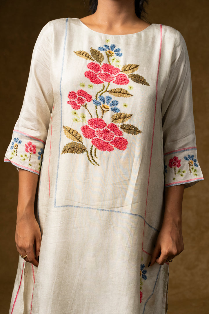 Ivory Floral Embroidered Suit Set