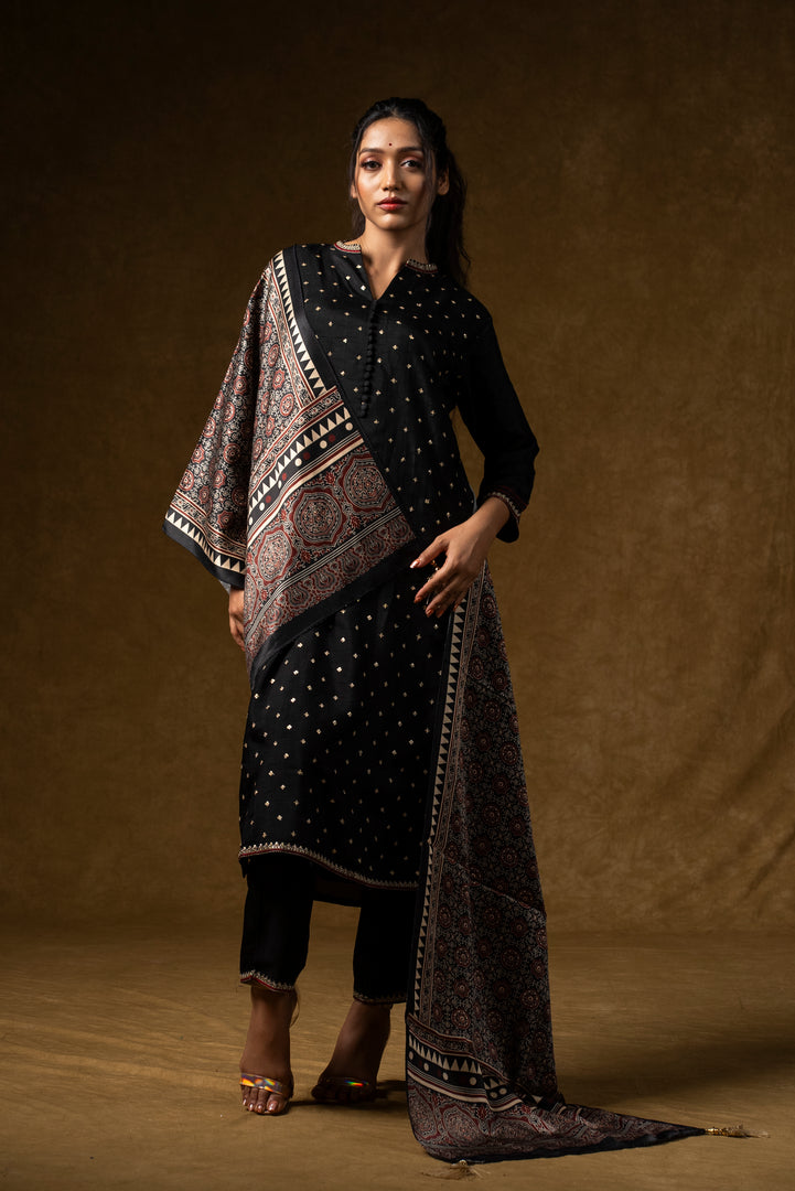 Black Ajrakh Print Suit Set