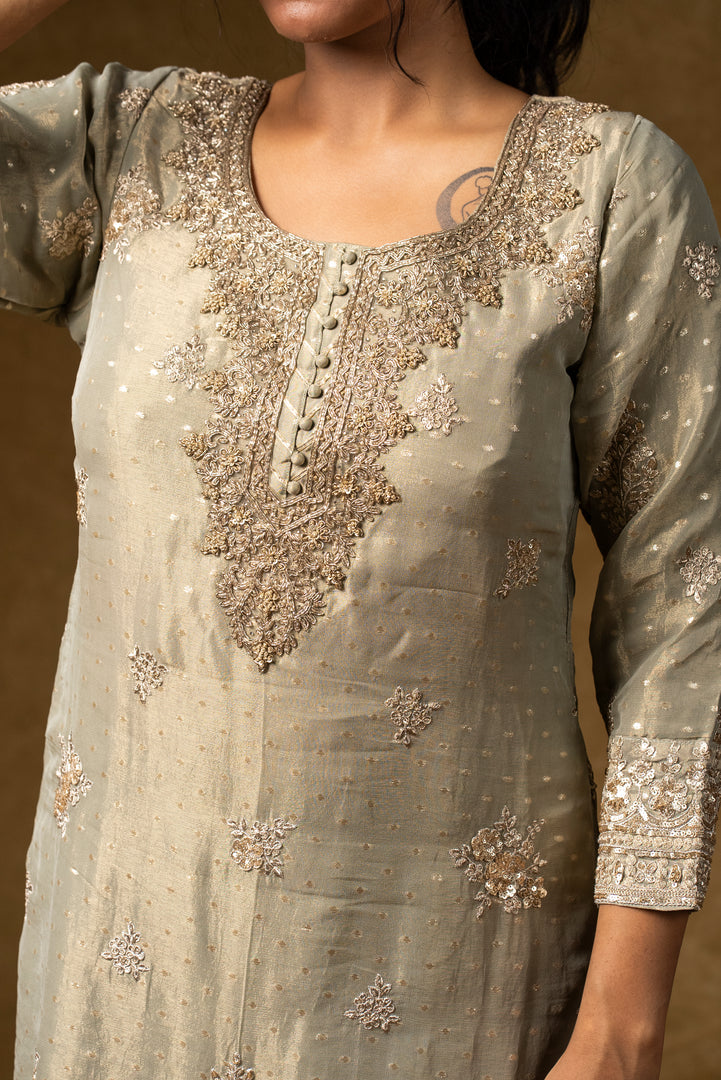 Pearl Grey Embroidered Palazzo Set