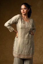 Load image into Gallery viewer, Pearl Grey Embroidered Palazzo Set
