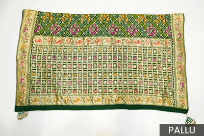 Royal Green Banarasi Georgette Bandhej Saree with Zari Work