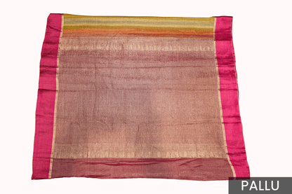 Vibrant Stripe Weave Chiffon Saree with Rich Pink Border