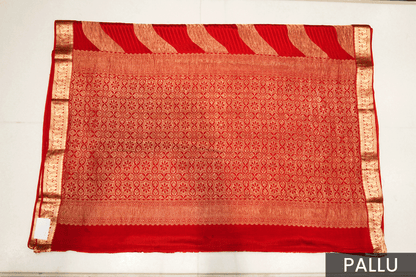 Radiant Red Crepe Silk Saree Featuring Detailed Zari Work