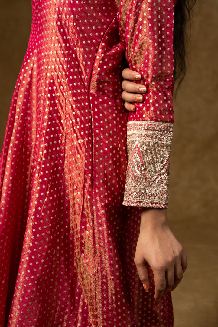 Deep Red Bandhani Anarkali Set