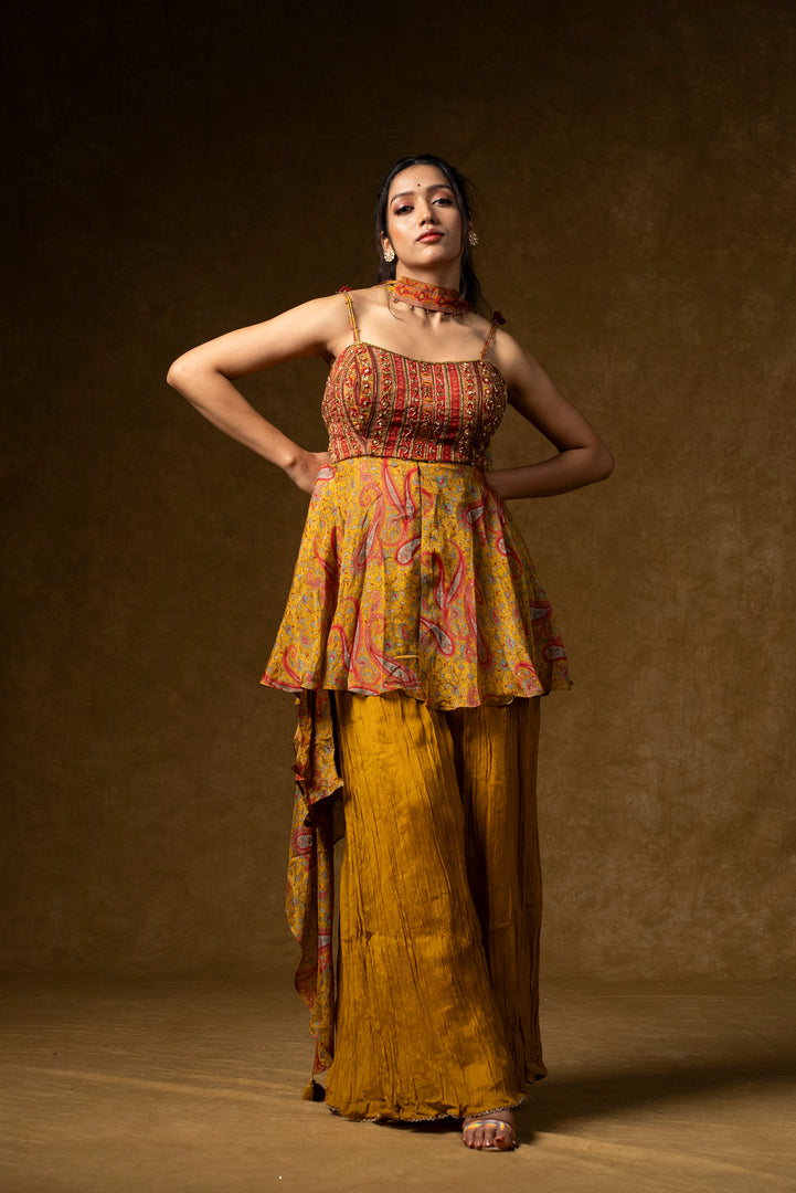 Mustard Yellow Indo-Western Palazzo Set