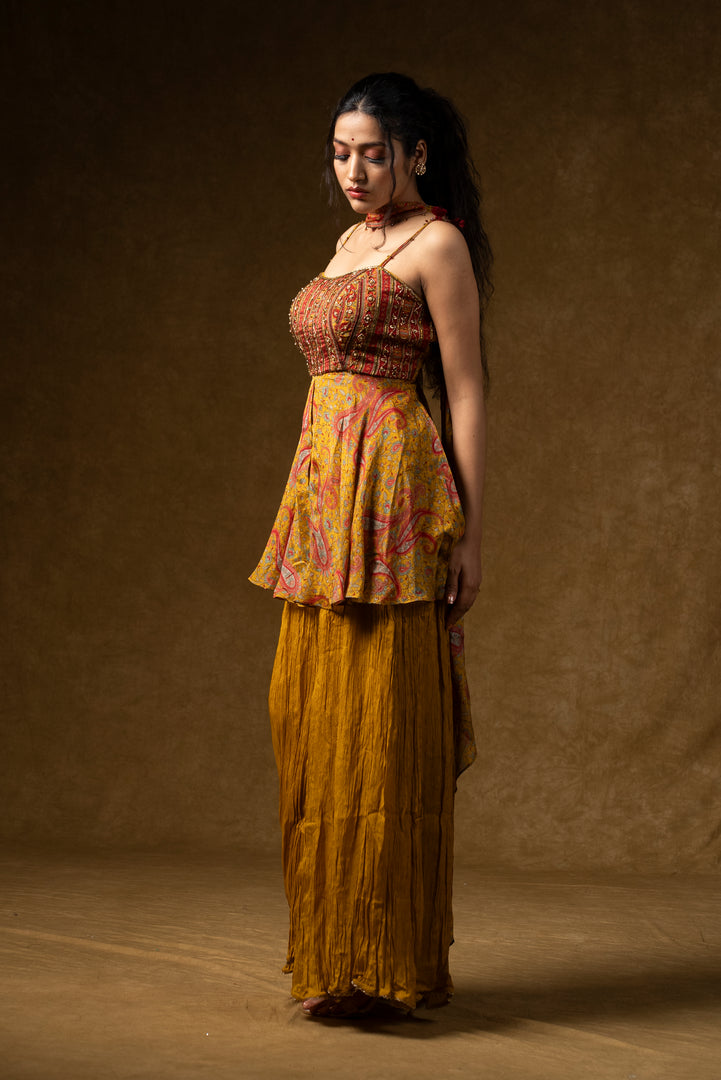 Mustard Yellow Indo-Western Palazzo Set