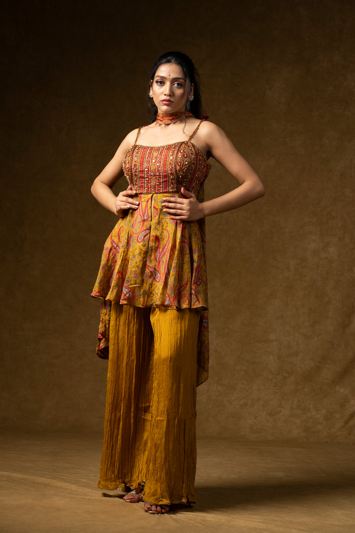 Mustard Yellow Indo-Western Palazzo Set