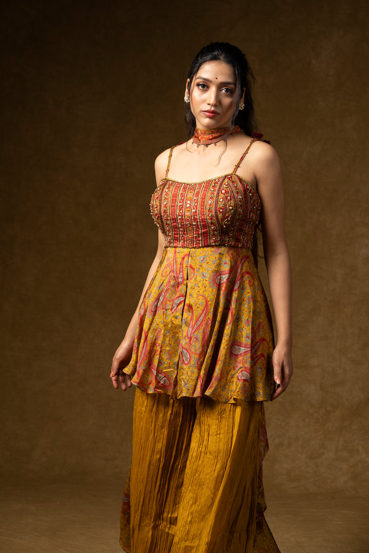 Mustard Yellow Indo-Western Palazzo Set