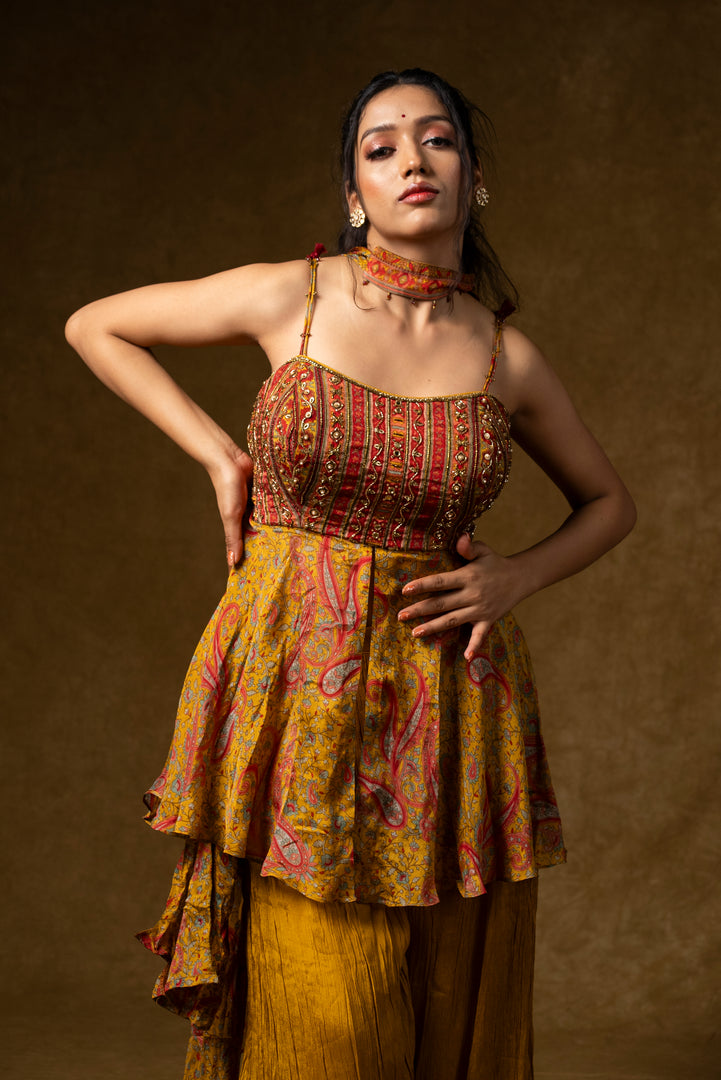 Mustard Yellow Indo-Western Palazzo Set