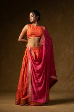 Load image into Gallery viewer, Orange and Pink Silk Lehenga Set
