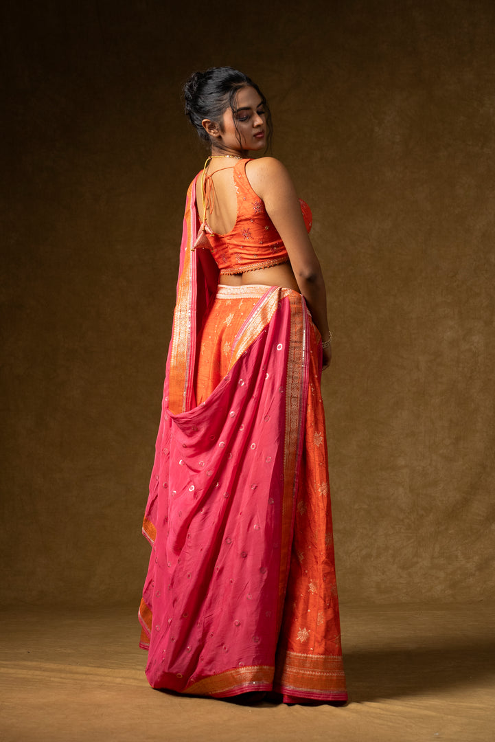 Orange and Pink Silk Lehenga Set