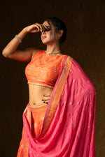 Load image into Gallery viewer, Orange and Pink Silk Lehenga Set
