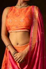 Load image into Gallery viewer, Orange and Pink Silk Lehenga Set
