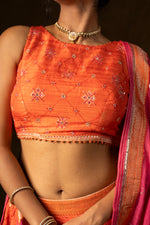 Load image into Gallery viewer, Orange and Pink Silk Lehenga Set
