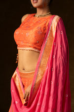 Load image into Gallery viewer, Orange and Pink Silk Lehenga Set
