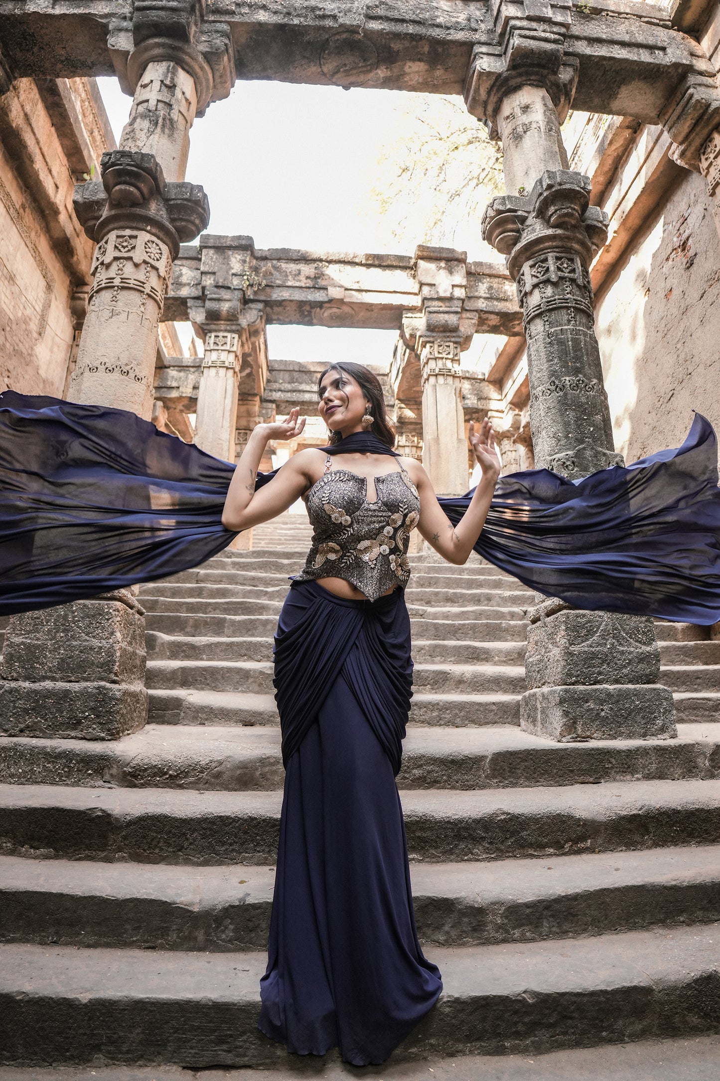 Midnight Drape Ready-to-Wear Saree with Embellished Corset Choli