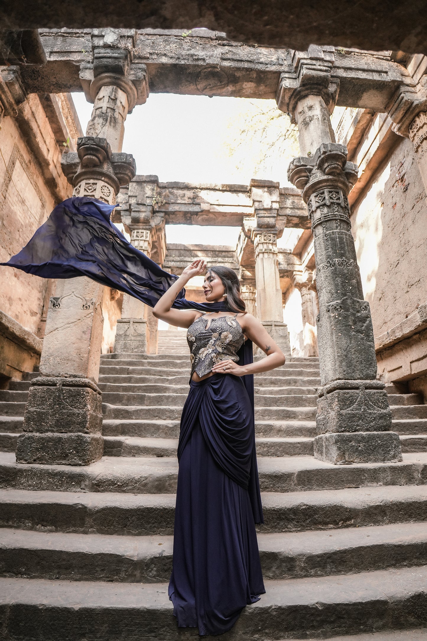 Midnight Drape Ready-to-Wear Saree with Embellished Corset Choli