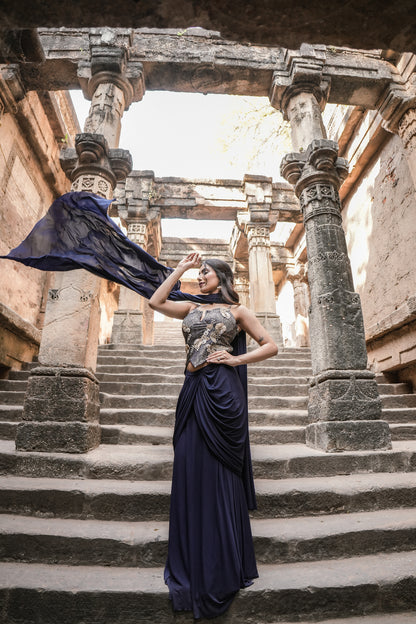Midnight Drape Ready-to-Wear Saree with Embellished Corset Choli