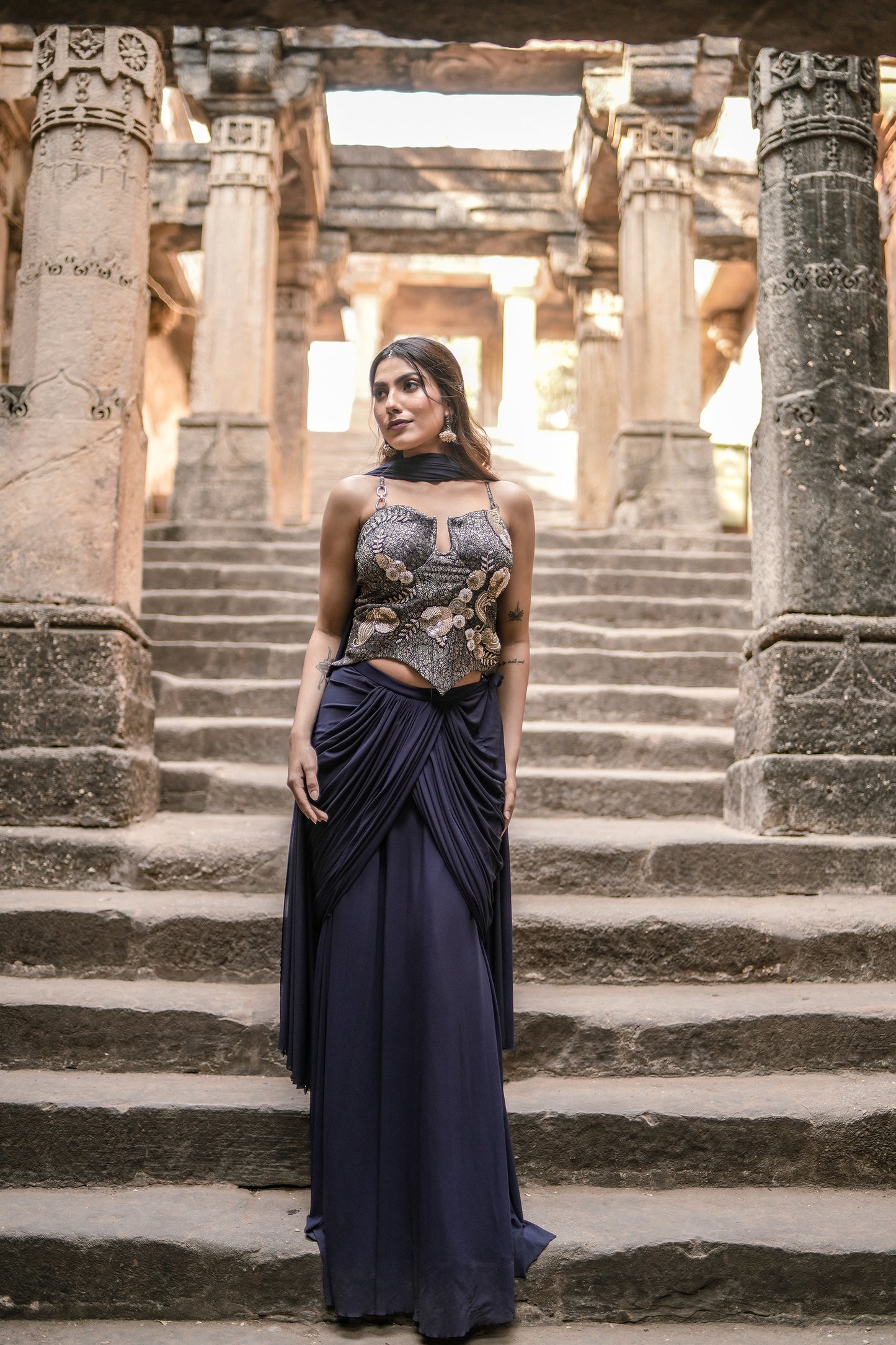 Midnight Drape Ready-to-Wear Saree with Embellished Corset Choli