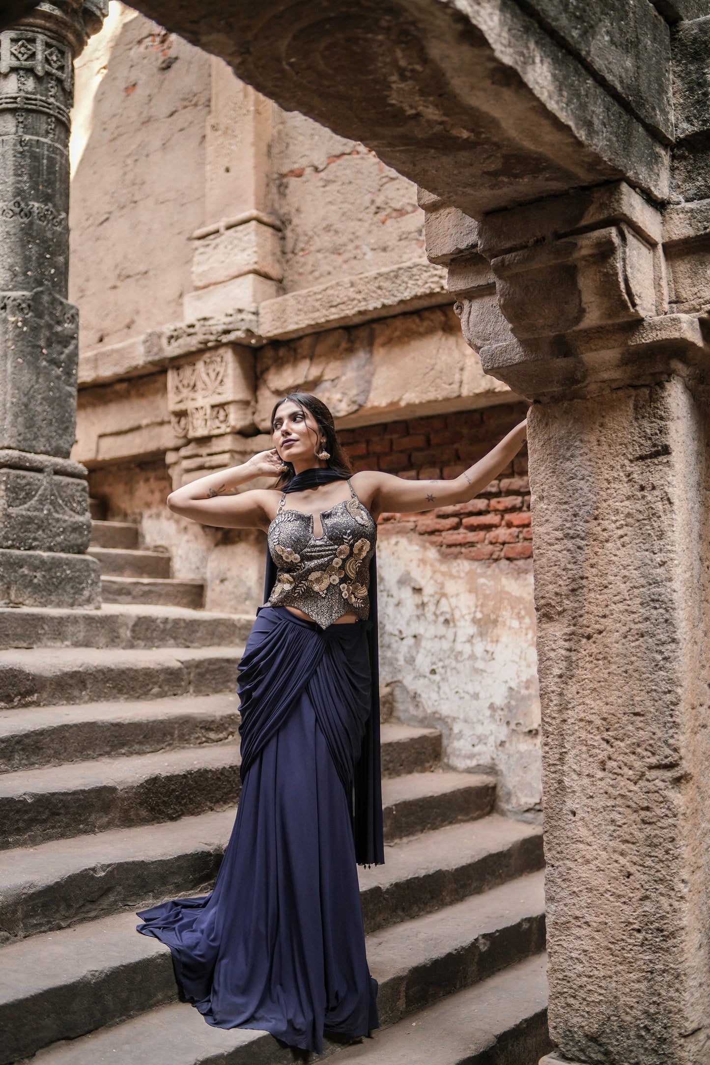 Midnight Drape Ready-to-Wear Saree with Embellished Corset Choli