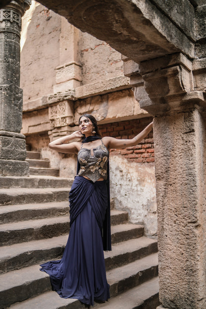 Midnight Drape Ready-to-Wear Saree with Embellished Corset Choli