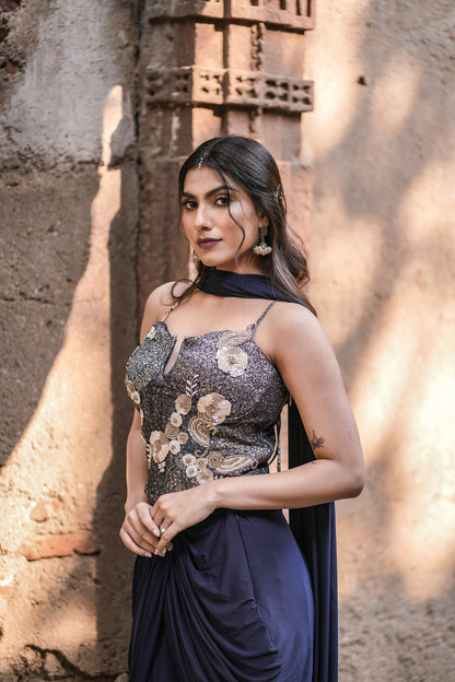 Midnight Drape Ready-to-Wear Saree with Embellished Corset Choli