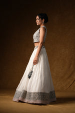 Load image into Gallery viewer, White Crystal Embellished Lehenga Set
