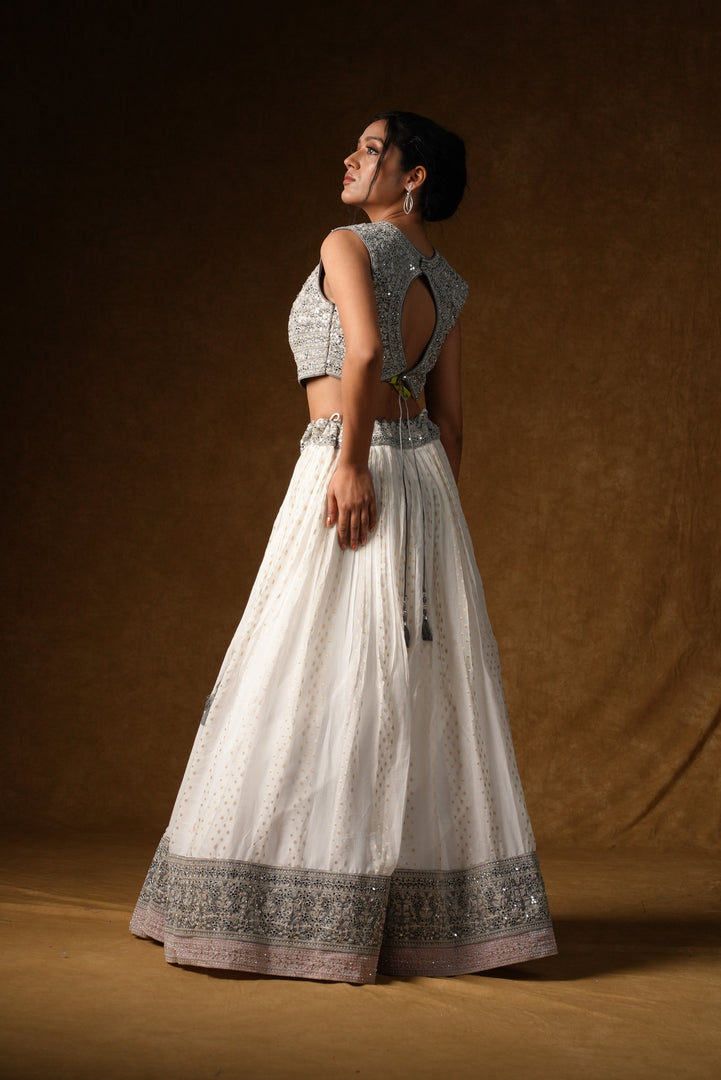 White Crystal Embellished Lehenga Set