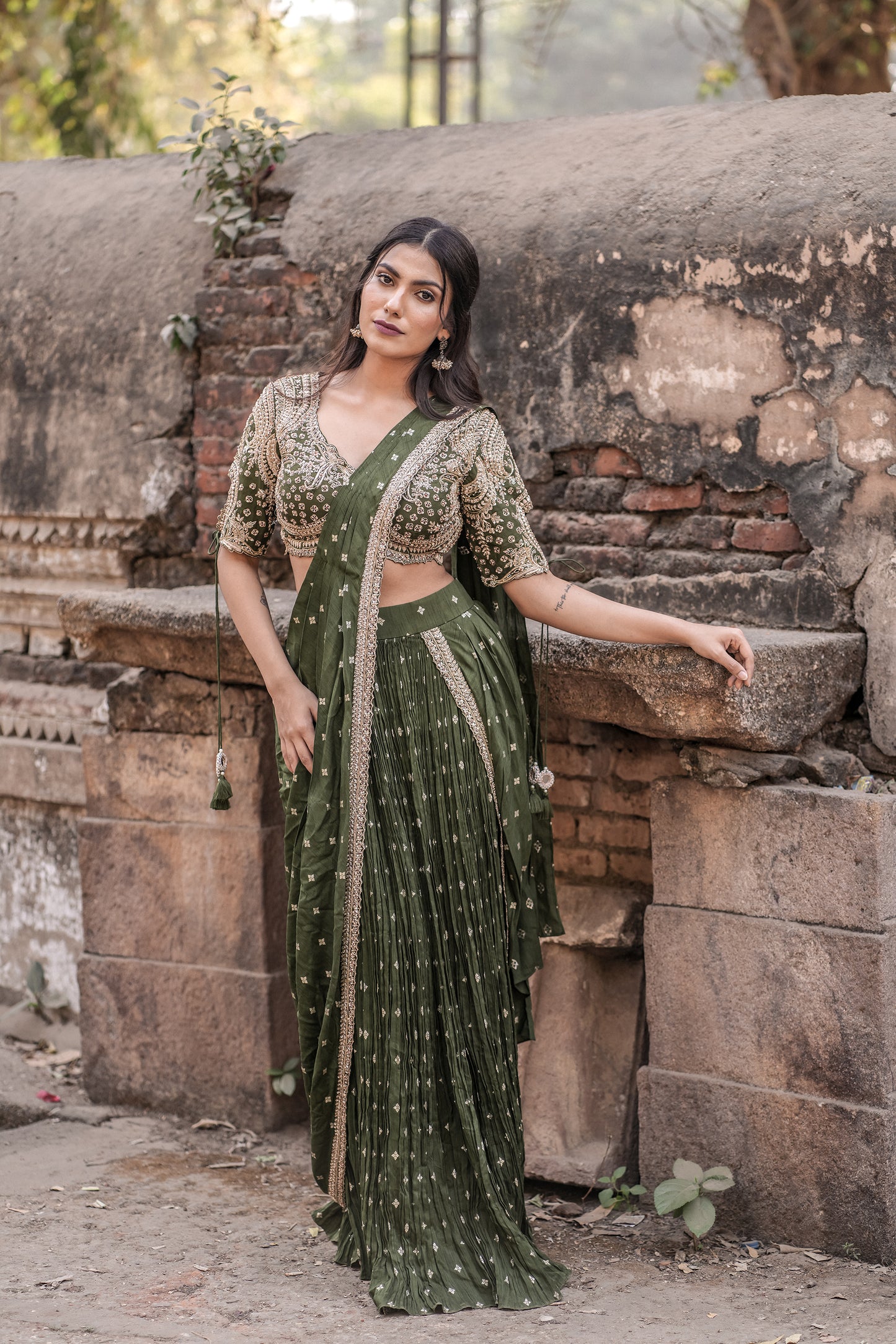 Emerald Grace Banarasi Georgette Ready-to-Wear Saree